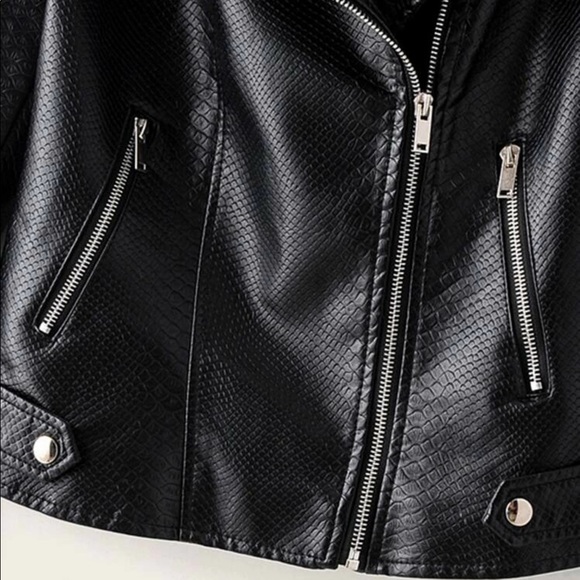Snake embrossed vegan leather jacket black moto - Picture 5 of 6